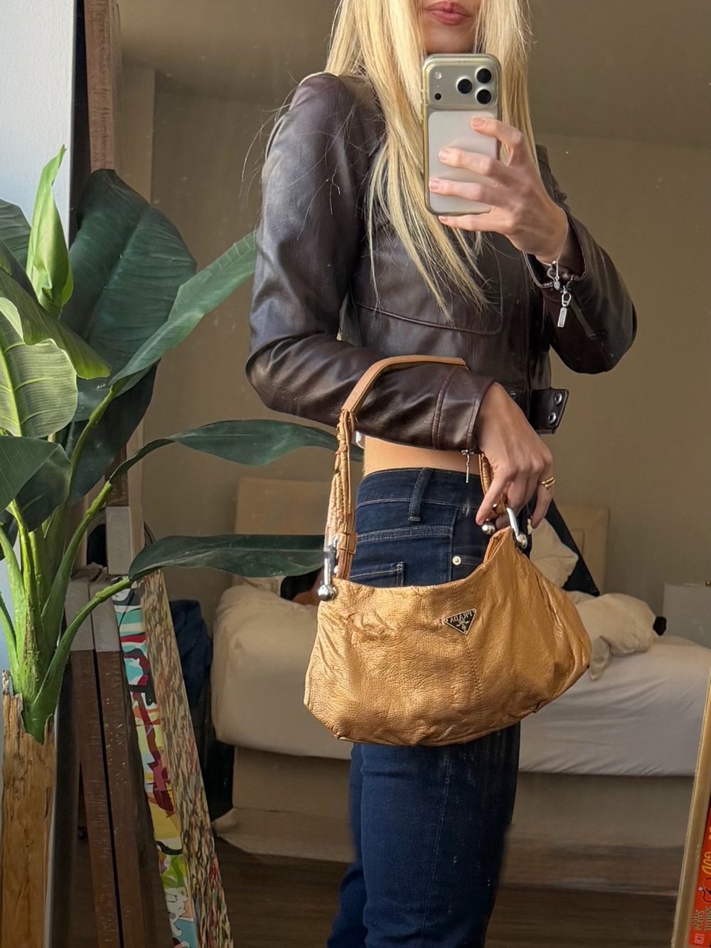 Y2K Prada Shoulder Bag authentic Gold Brown handbag silver coach vintage purse - Picture 3 of 12